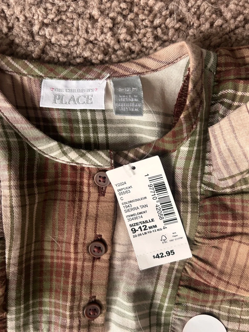 The Children's Place Plaid Ruffle Long Sleeve Dress - Brown, Green, Cream - Picture 3 of 3